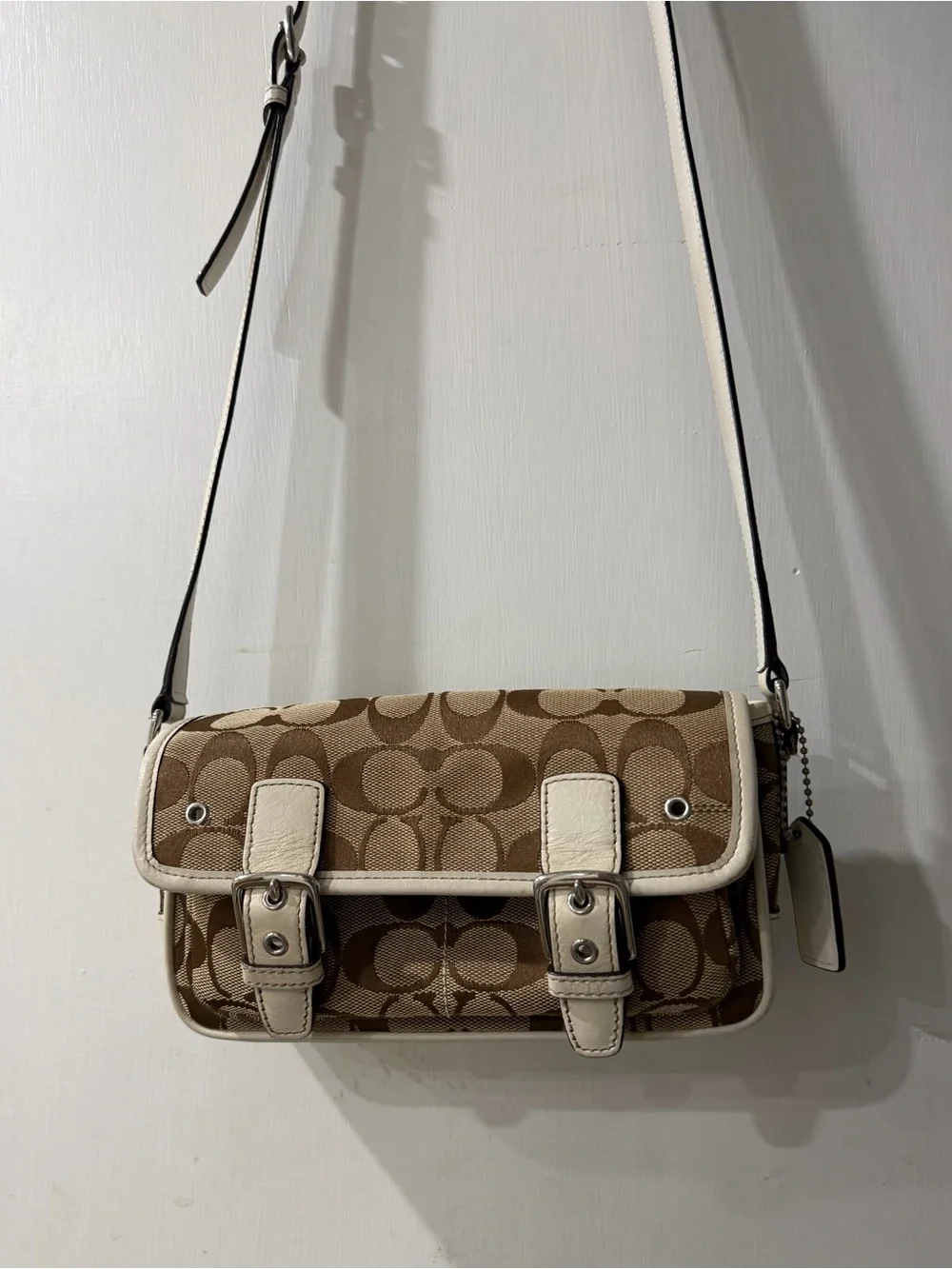 Coach Soho Buckle Flap Brown Signature Jacquard Crossbody Shoulder Bag Y2K
